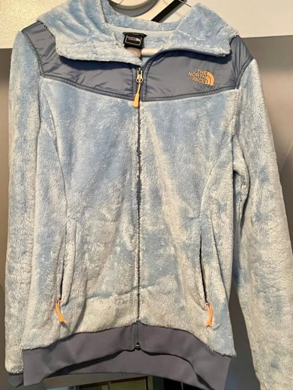 Like NEW North Face Baby Blue Woman's Medium Fleece Hooded Zip Up Jacket/ Coat